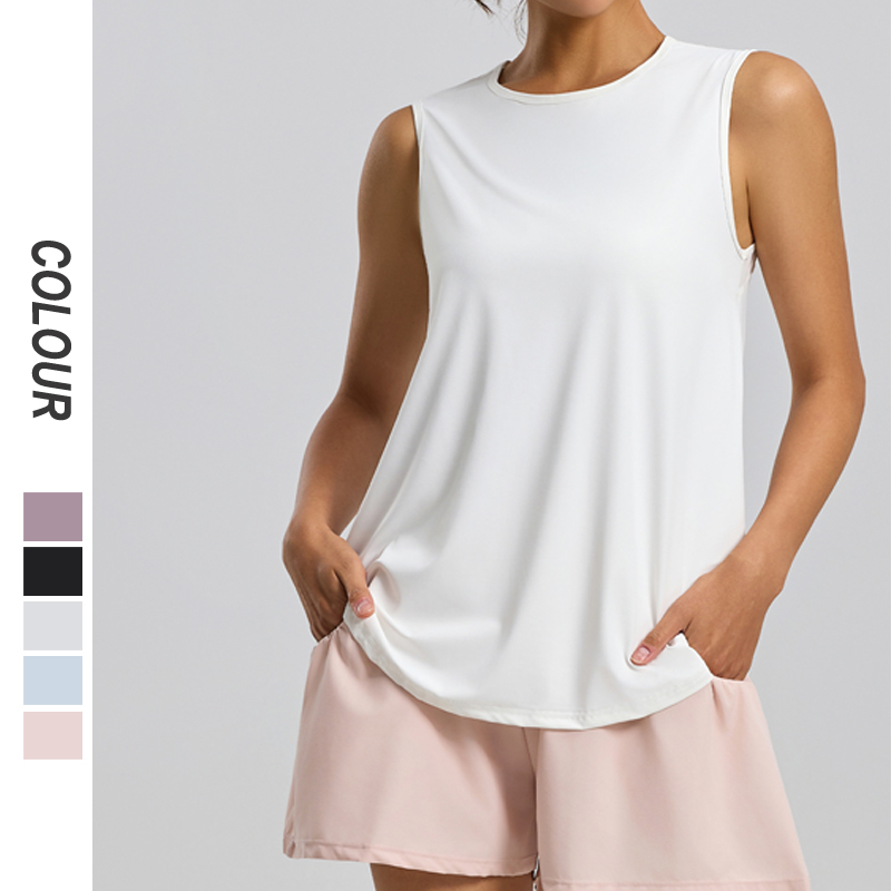 Summer Lightweight Loose Sleeveless Yoga Tank Top Solid Color Sports Vest Breathable Quick Dry Women's Fitness T-Shirts