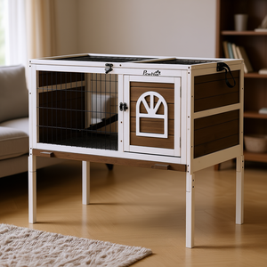 PawHut Clapier en bois pour lapins, intérieur, portes verrouillables, petite taille, style classique, maison pour animaux de compagnie - Product Image 2