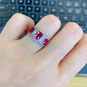 Factory Wholesale Fashion Jewelry Eco-friendly Copper Red Corundum Zircon Stone Three <b>Stack</b> Band <b>Ring</b> for Women - Product Image 4