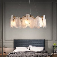 Lampu Gantung Kristal LED Kaca Pola Awan Putih Mewah 33-Inci untuk Ruang Makan, Ruang Tamu, Hotel
