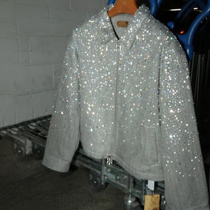 Veste en toile de coton à fermeture éclair avec strass et diamants imprimés sur toute la surface, sur mesure pour homme, décontractée - Product Image 1