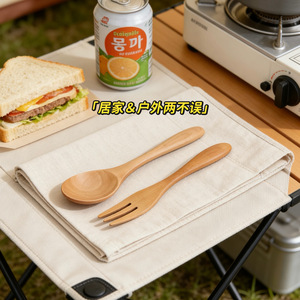 Juego de tenedor y cuchara de madera para bebé, utensilios para servir alimentos sólidos, material de madera natural, estilo japonés. - Product Image 3