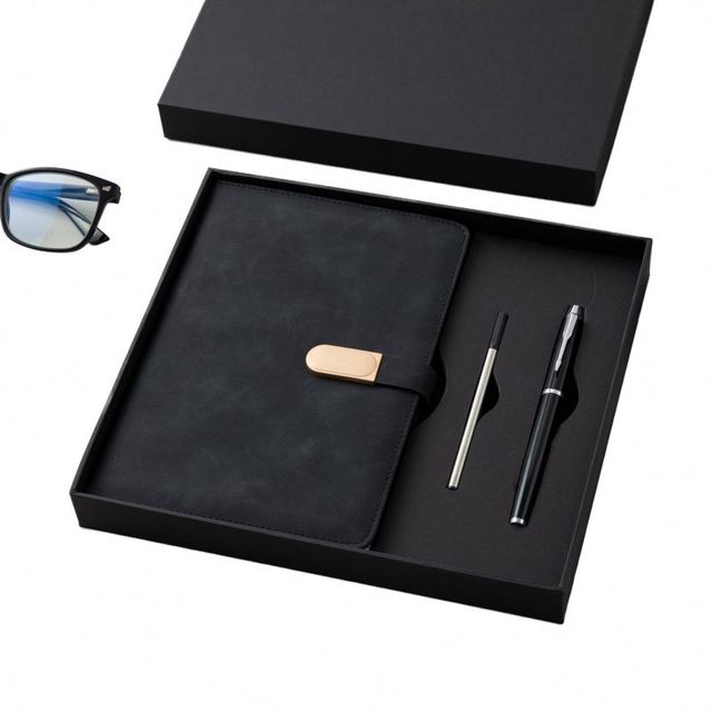 Custom Logo Printed Luxury Leather Stationery Notebook Gift Set Recycled Paper Journal with Pen Thread Sewing Planner Type