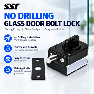 Shingstar Stainless Steel Glass Door Handle <b>Lock</b> with Silver/Black Finish 1 Key Satin/Polish Finish - Product Image 1