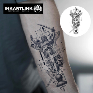 INKARTLINK Pegatina de <span class=keywords><strong>Tatuaje</strong></span> Dama Justicia, Escamas de Diosa Griega, <span class=keywords><strong>Espada</strong></span>, Arte Glitch, Geométrico Moderno, Herbal, 15 Días, Venta al por Mayor - Product Image 2