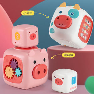 Jouet éducatif multifonctionnel musical pour bébé, cube de jeu mathématique en forme de vache de dessin animé, avec lumière, idéal pour un cadeau - Product Image 3