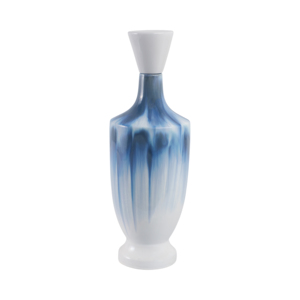 Vaso Decorativo Moderno in Ceramica Bicolore Blu e Bianco con Coperchio per Soggiorno, Camera da Letto e Esposizione su Tavolo - Product Image 1