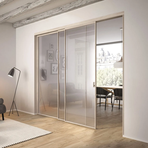 <span class=keywords><strong>Puerta</strong></span> Corredera Moderna de <span class=keywords><strong>3</strong></span> Paneles de Vidrio Templado con Marco de Aluminio, Sistema de Enlace Portátil, Puertas Correderas Interiores Telescópicas de Fibra de Vidrio - Product Image 6