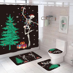 Black Skeleton Christmas Tree Polyester Shower <b>Curtain</b> <b>Bathroom</b> <b>Curtain</b> Digital Print Custom Print Waterproof Bulk Wholesale - Product Image 1