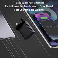 Cargador de Laptop de 35W con Enchufe UK, USB-C, GaN PD 3.0, Resistente al Fuego, con Protección OTP/OVP para Relojes Inteligentes y Auriculares