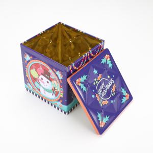 Latas de metal de regalo de Navidad personalizadas al por mayor con diseños bonitos para galletas y dulces - Product Image 1