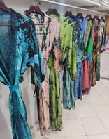 Kimono Tie-Dye sutra murni Vintage buatan tangan gaun pakaian rumah bergaya nyaman untuk musim semi musim panas sempurna OOTD