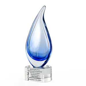 Fashion Blue Red Colorful Flame Glaze Crystal Trophy Creative Engraved Souvenir gifts Meeting Gift