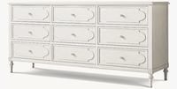 Commode enfant en bois massif blanc BH11 à 9 tiroirs, style farmhouse avec pieds sculptés, large coffre à tiroirs pour le rangement des vêtements dans la chambre d'enfant