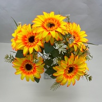 Buket Bunga Gerbera Daisy Buatan dari Sutra, Bunga Daisy Afrika dengan Daun Hijau untuk Dekorasi Vas Meja Pernikahan dan Rumah