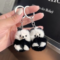Porte-clés en peluche pompon en fourrure pour fille, accessoires de sac, peluche créative mignonne, poils de vison véritable, panda