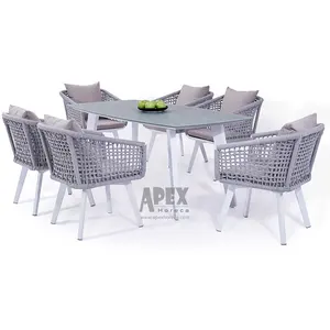 Veranda masası ve sandalyeler dış mekan mobilyası alüminyum çerçeveli açık halat yemek masası seti açık