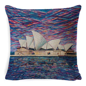Housse de coussin personnalisable style peinture à l'huile, motif bâtiment célèbre, décoration intérieure, canapé de ferme, 100% coton - Product Image 1