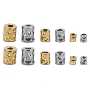 Perles cylindriques martelées en acier inoxydable, taille moyenne, plaquées or, accessoires de bijoux DIY, perles d'espacement - Product Image 1