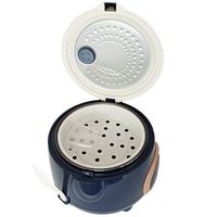 Penanak Nasi Listrik Mini Biru 0.8L Panel Wajah Lucu Panci Anti Lengket Plastik Layar LED Digital Fungsi Timer Penghangat Otomatis OEM