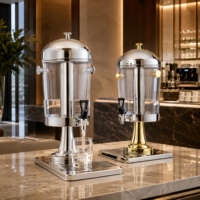 Distributeur de jus FANITF Golden Key Luxury 8L en acier inoxydable poli miroir bicolore, sur pied, avec tube à glace pour boissons froides