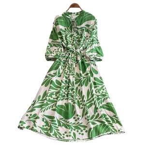 Vestido de mujer nuevo con cuello redondo, manga farol, cintura con cordones, efecto adelgazante, plisado y falda larga en línea A - Product Image 5