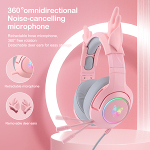 <span class=keywords><strong>Onikuma</strong></span> หูฟังสำหรับเล่นเกม <span class=keywords><strong>K9</strong></span> <span class=keywords><strong>RGB</strong></span> 3.5MM สีชมพูกันน้ำได้, หูฟังแบบมีสายหูฟังครอบหูพร้อมไมโครโฟนสำหรับเด็กผู้หญิง - Product Image 4