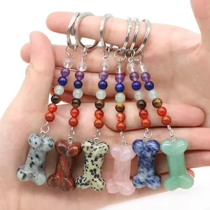 Nieuwkomers Natuurlijke Chakra Kralen Hond Botten Steen Hanger Sleutelhanger Healing Kristallen Opknoping Ornament Tas Sieraden