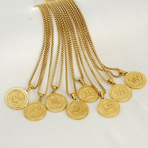 MECYLIFE Pendentif médaille en or 18 carats, bijoux zodiaque mode femme, collier zodiaque en acier inoxydable, collier <span class=keywords><strong>horoscope</strong></span> - Product Image 1