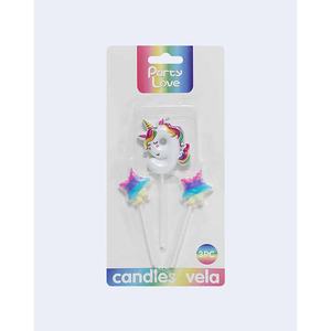 Bougies d'anniversaire licorne Party Love, lot de 3 avec étoiles pour décorations de gâteaux - Product Image 2
