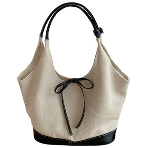 Bolso de lona para mujer, color blanco roto, azul marino, con empalmes, suave, para el día a día, para ir al trabajo, verano 2024 - Product Image 5