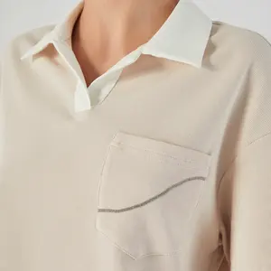 高級ポロカラーポケットデザイナーレディースTシャツTシャツレディースコットンTシャツ女性用送料無料服