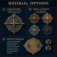 Broche en métal personnalisée en émail dur, style boussole nautique bronze antique, pour cadeau, vente en gros