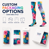 Chaussettes longues personnalisées imprimées au-dessus du genou OEM ODM, colorées, à motifs intégraux, douces, respirantes, faible MOQ, fournisseur d'usine