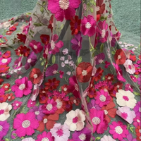 Tissu en dentelle haut de gamme avec broderie florale 3D colorée, grandes et petites fleurs, pour robe de soirée, robe de mariée, tissu pour robe de mariage