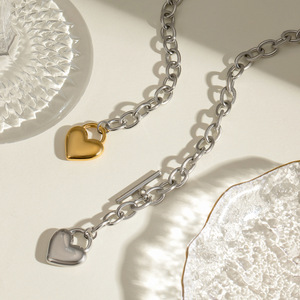 Collar con Colgante de Corazón de Acero Inoxidable, Cadena de Dos Tonos Oro y Plata, Joyería de Regalo, Accesorio de Moda - Product Image 3