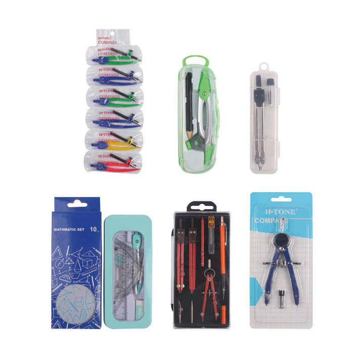 Math Geometry Kit Multi Functional Drawing Compasses 10PCS Set School Students Safety Metal Compass Set