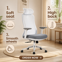 Chaise de bureau exécutive ergonomique moderne en maille coréenne, blanche, avec cadre métallique, hauteur réglable, pivotante, pour bureau à domicile