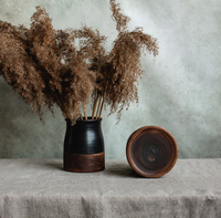 Pot de rangement en grès céramique noir mat pour ustensiles, organisateur de cuillères, décoration de cuisine rustique