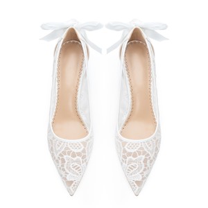 Scarpe da Sposa Eleganti su Misura <span class=keywords><strong>con</strong></span> Tacco Alto 6,5 cm 8,5 cm, Punta Affusolata e Fiocco, Bianche - Product Image 3