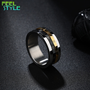 Cincin Wanita Klasik Vintage Stainless Steel 2 Lapis Dapat Diputar Cincin Kepribadian Ukiran Angka Romawi Cantik - Product Image 3