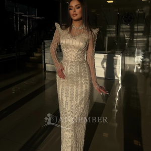 <span class=keywords><strong>Abito</strong></span> da Sera di Lusso <span class=keywords><strong>Rosa</strong></span> con Perline e <span class=keywords><strong>Maniche</strong></span> <span class=keywords><strong>Lunghe</strong></span> da Donna Elegante Formale per Matrimonio e Feste LSZ126 - Product Image 2