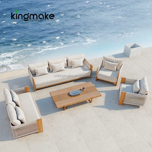 Furnitur luar ruangan Modern grosir taman 5 potong Sofa jati kelas atas dengan tali anyaman Sofa teras Set - Product Image 1