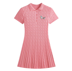 Elegante Abito Mini in Maglia con Colletto alla Marinara, da Donna, Blu Navy con Finiture <span class=keywords><strong>a</strong></span> Righe, Fiocco, Maniche Corte, Vestibilità Slim, Orlo Svasato, Stile Preppy - Product Image 3