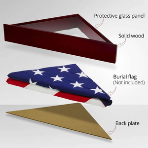 Vitrine murale en bois massif pour drapeau commémoratif avec base - Cadre pour drapeau funéraire avec façade en verre véritable - Product Image 1