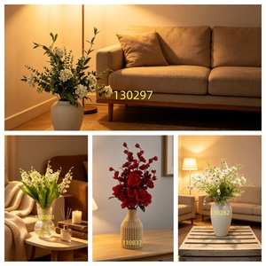 Plante artificielle de jasmin violet clair et de chèvrefeuille dans un <span class=keywords><strong>pot</strong></span> en papier mâché texturé <span class=keywords><strong>pour</strong></span> la décoration du salon, du bureau ou du bureau à domicile - Product Image 5