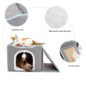 Wholesale Large <strong>Square</strong> <strong>Cat</strong> Bed Foldable Indoor Pet Nest with Fluffy Ball Hanging Scratch Pad Feature for <strong>Cat</strong> Sleeping - Product Image 3