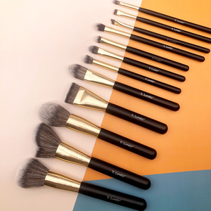 Ensemble de 12 pinceaux de maquillage noir et or à poils synthétiques, manche en bois, virole en aluminium, kit correcteur visage - Product Image 1