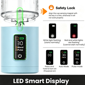 Personal Portable Mini Blender <b>Rechargeable</b> 6 Blades Ice Crushing Smoothie Maker Cordless Juicer Cup LED Display for Travel - Product Image 3