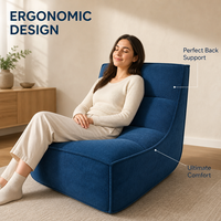 Fauteuil lounge moderne bleu sans accoudoirs, structure entièrement en mousse compressée sous vide, canapé une place en boîte pour salon et chambre
